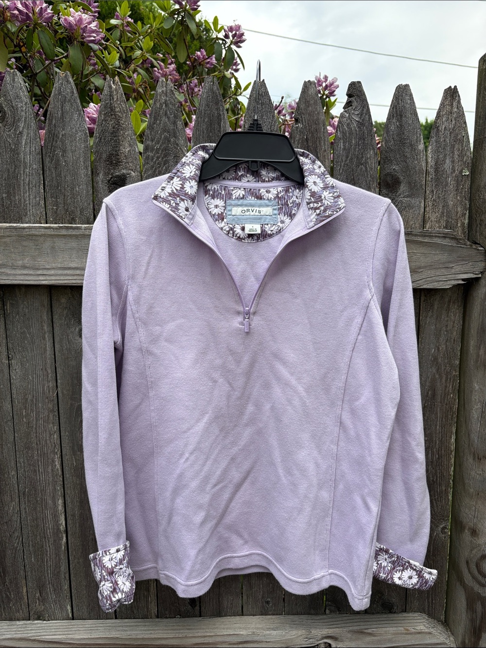 Orvis small lavender cotton blend quarter neck.